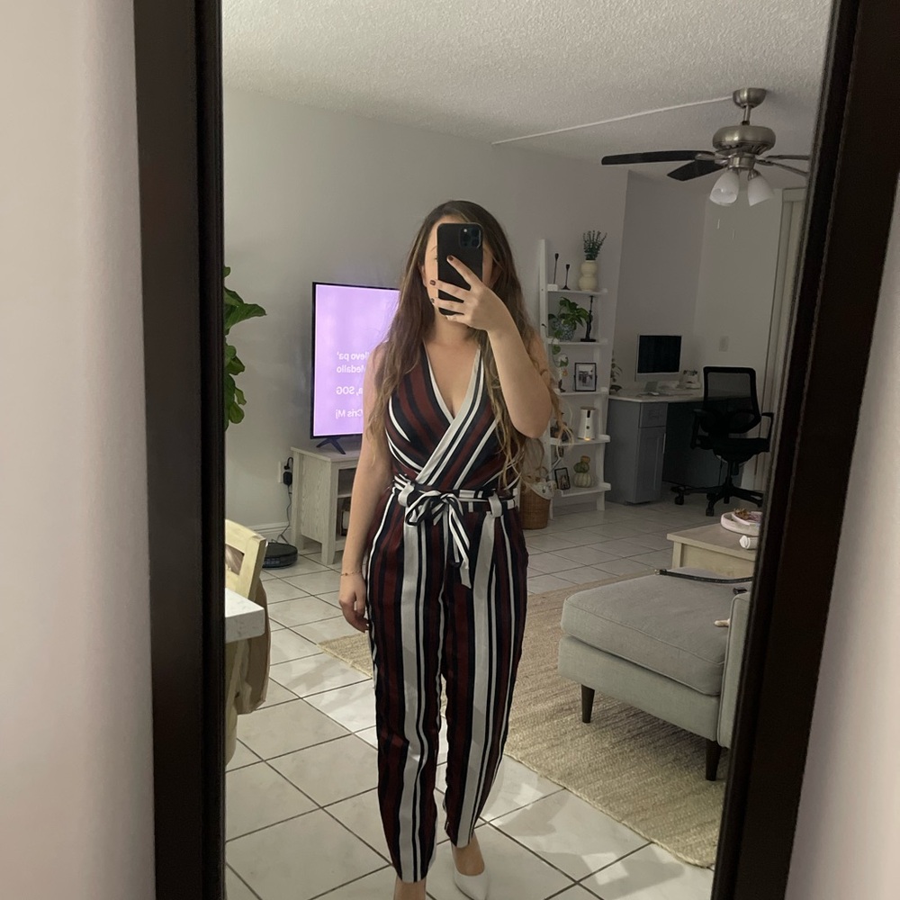 Striped V-Neck Jumpsuit